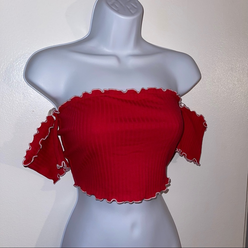 Red Crop Top with White Lining